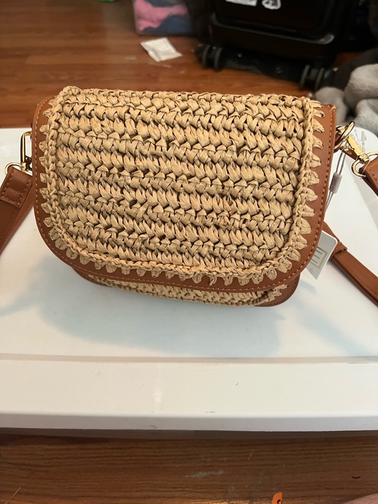 Urban Expressions Handbags - Urban Expressions Natural Straw Crossbody with Tan Trim